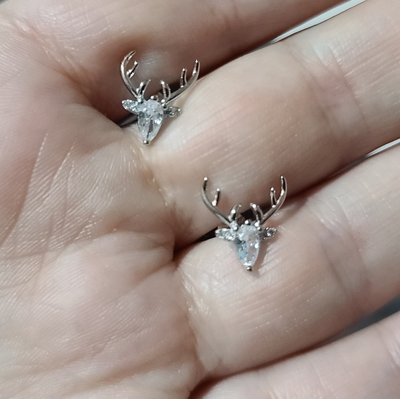 Reindeer Deer Antlers Platinum Over Sterling Silver Zircon Diamonds - Picture 14 of 14